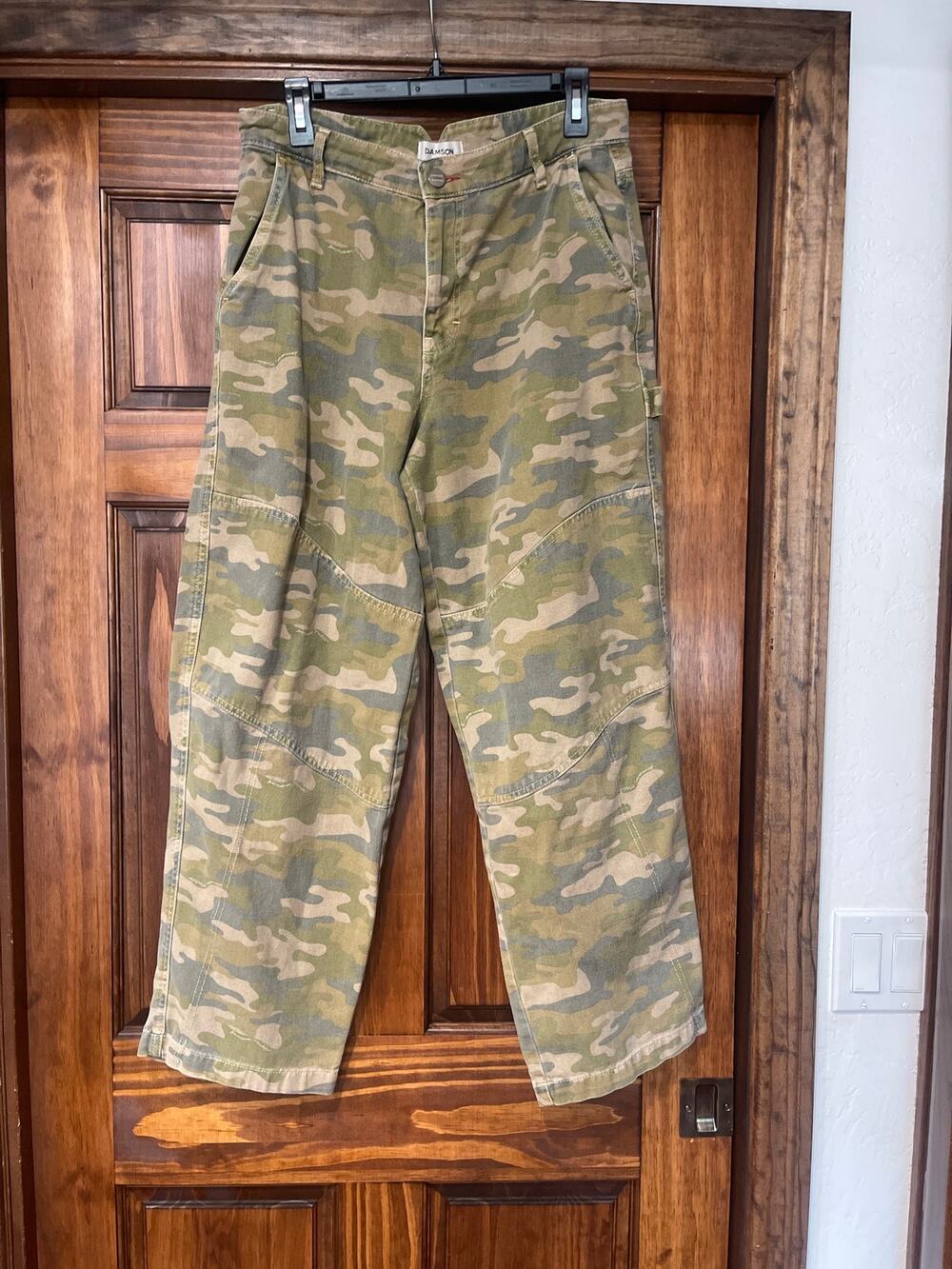 Camo Wide Leg Jeans - Olive Green Flare UK12/US8